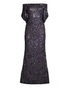 AIDAN MATTOX Off-The-Shoulder Floral Sequin Dress