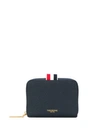 Thom Browne Black Leather Wallet In Blue