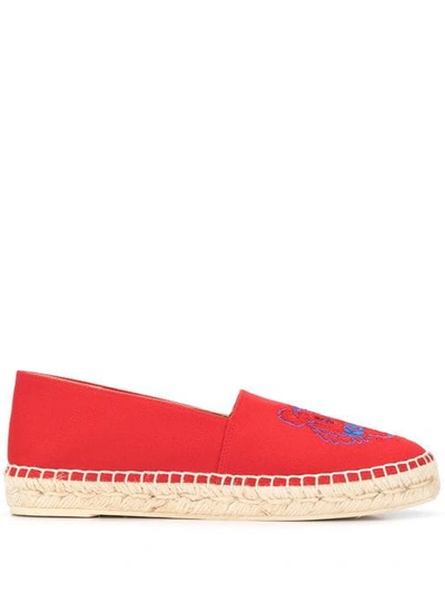Kenzo Embroidered Tiger Espadrilles In Medium Red