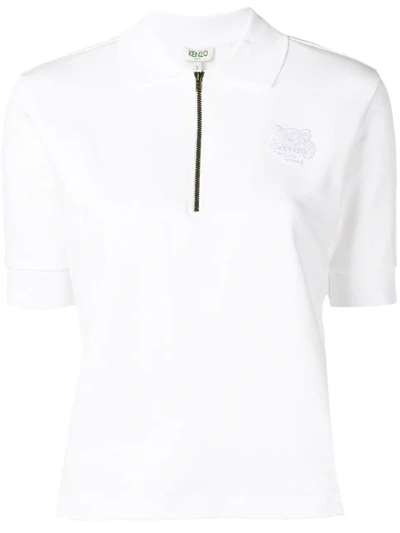 Kenzo Quarter-zip Tiger Cropped Polo Shirt In White