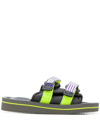 Suicoke Grey And Green Fabric Slippers