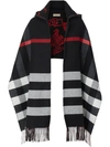 BURBERRY BURBERRY CHECK WOOL CASHMERE HOODED SCARF - 黑色