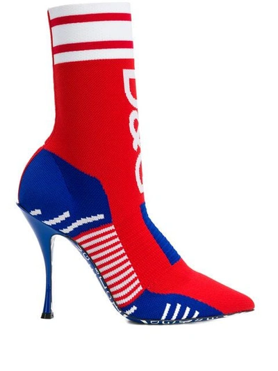 Dolce & Gabbana Stretch Sock-style Ankle Boots With Logo In 8l085 Red/blue