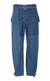 JW ANDERSON BELTED FOLD-FRONT DENIM TROUSERS,TR01219C