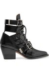 Chloé Rylee Cutout Glossed-leather Ankle Boots In Black