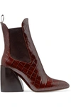 CHLOÉ WAVE CROC-EFFECT LEATHER ANKLE BOOTS