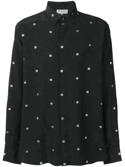 Saint Laurent Flower Embroidered Shirt - 黑色 In Black