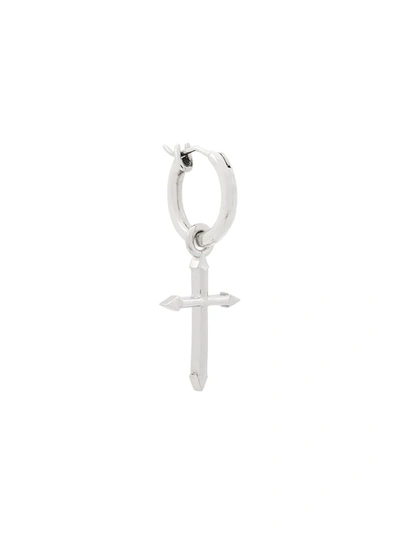 Northskull Cross Hoop Earring Silver