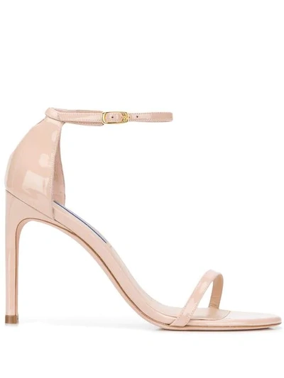 Stuart Weitzman 'nudistsong' Ankle Strap Patent Leather Ankle Strap Sandals In Neutrals
