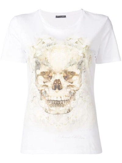 Alexander Mcqueen Floral Skull Print T-shirt In Bianco