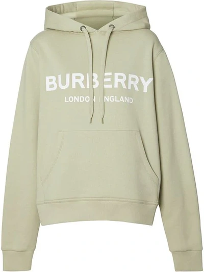 Burberry Logo Print Cotton Oversized Hoodie In Pale Apple Green