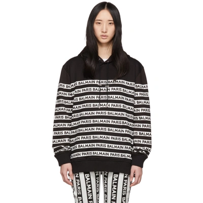 Balmain Oversized Printed Cotton-jersey Hoodie In Black