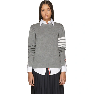 Thom Browne 4-bar Milano Stitch Silk Pullover In Grey