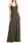 Jill Jill Stuart Embroidered Sweetheart Spaghetti-strap A-line Gown In Black Multi