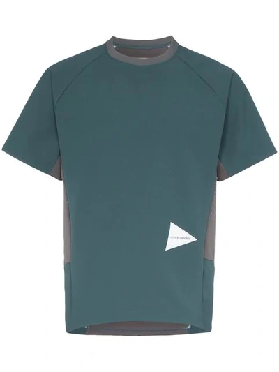 And Wander Hybrid Contrast Panel Breathable T-shirt In Green