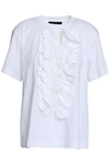 SIMONE ROCHA SIMONE ROCHA WOMAN RUFFLED EMBELLISHED COTTON-JERSEY T-SHIRT WHITE,3074457345620531463