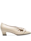 GUCCI WHITE BERITH 45 BOW DETAIL LEATHER PUMPS
