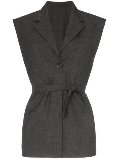Wright Le Chapelain Longline Sleeveless Wool Blazer In Grey