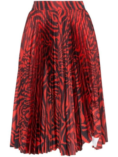 Calvin Klein 205w39nyc Zebra Print Front Slit Silk Blend Skirt - 红色 In Red