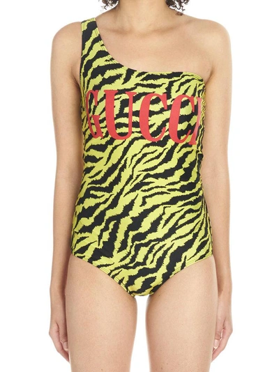 Gucci Sparkling Swimsuit With Zebra Print In Yellow