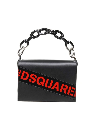 Dsquared2 Logo Leather Shoulder Bag In Black/red