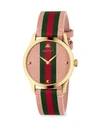 GUCCI G-Timeless Gold PVD Case 38MM Pink Green Red Green Stripe Leather Watch