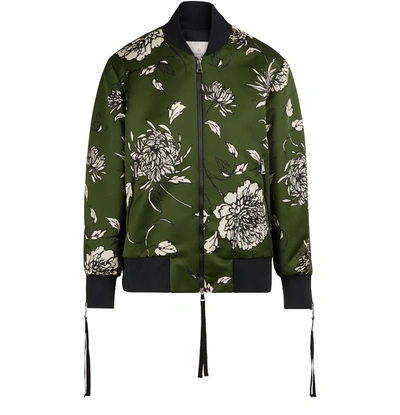 Moncler Thimphou Floral Print Duchesse Bomber Jacket In Olive
