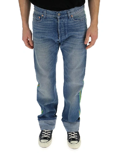 Gucci Web Side Stripe Jeans In Blue