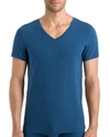 Hanro Cotton Superior Short-sleeve V-neck In Dark Sea