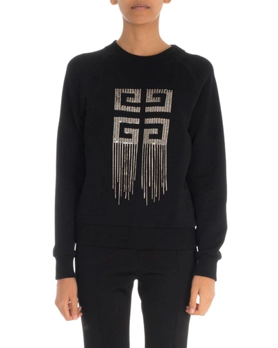 Givenchy Logo Cotton Jersey Sweatshirt W/ Fringe In Black/silver