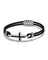 David Yurman Men's Exotic Stone Cross Station Leather Bracelet With Silver, 26mm In Black