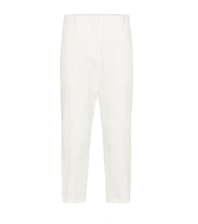 Jil Sander Cropped Cotton-blend Twill Tapered Trousers In White