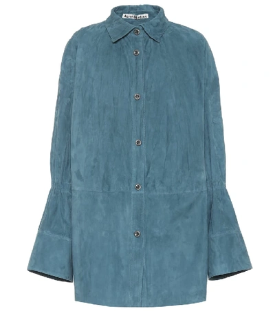 Acne Studios Oversized Suede Shirt In Teal Blue