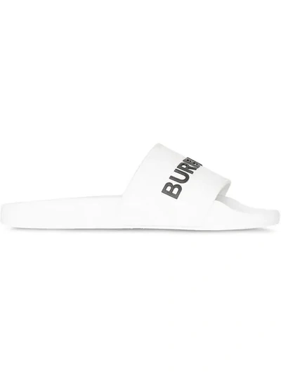 Burberry Women's Furley Logo Pool Slides In Optic White