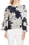 VINCE CAMUTO PAGODA BLOSSOMS TIERED RUFFLE SLEEVE BLOUSE,9129081