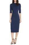 Alice And Olivia Delora Fitted Mock-neck Midi Dress In Navy