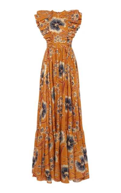 Ulla Johnson Antoinette Floral-print Silk Maxi Dress In Orange