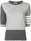THOM BROWNE THOM BROWNE FUNMIX 4 条纹棉质 T 恤 - 灰色