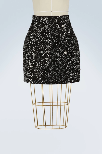Balmain Rhinestone Mini Skirt In Black