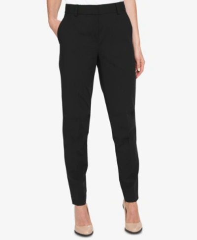 Dkny Petite Slim-straight Pull-on Dress Pants In Black