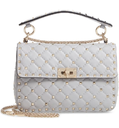 Valentino Garavani Medium Rockstud Matelassé Quilted Leather Crossbody Bag In Pastel Grey