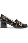 GUCCI Marmont fringed logo-embellished embroidered glossed-leather pumps