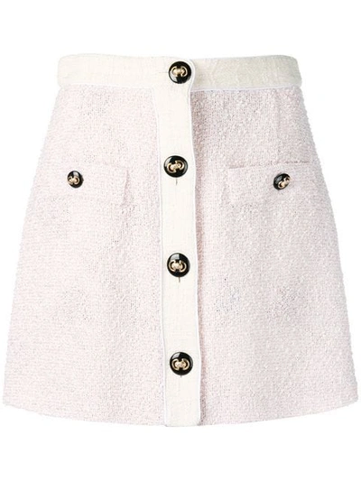 Alessandra Rich Buttoned High-waist Tweed Mini Skirt In Light Pink