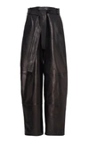 SALLY LAPOINTE BELTED LEATHER WIDE-LEG PANTS,732964