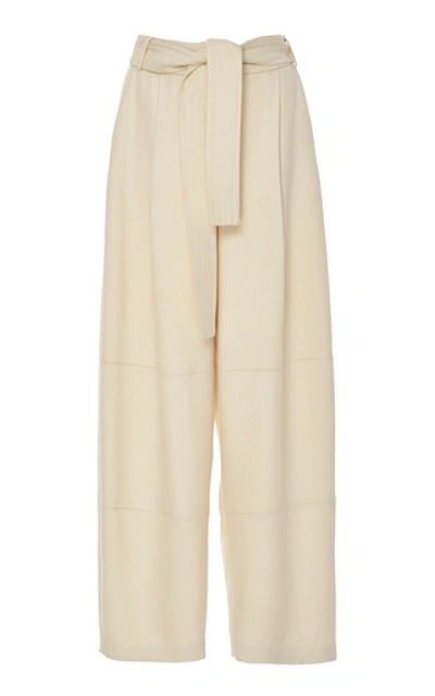 Sally Lapointe Belted Twill Wide-leg Trousers In White