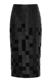 GABRIELA HEARST KIARA CHECKERED FAUX LEATHER AND SILK-VELVET MIDI SKIRT,119311 S007