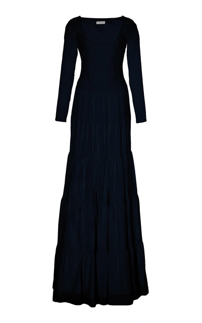 Gabriela Hearst Slava Tiered Wool And Cashmere Blend Maxi Dress In Navy