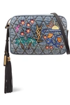 SAINT LAURENT LOU LEATHER-TRIMMED EMBROIDERED QUILTED DENIM SHOULDER BAG