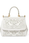 DOLCE & GABBANA SICILY SMALL CUTOUT EMBROIDERED LEATHER TOTE