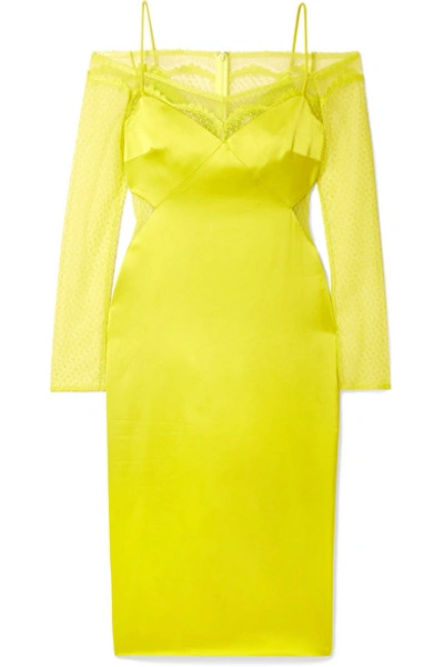Cushnie Cold-shoulder Lace-trimmed Satin Midi Dress In Lime